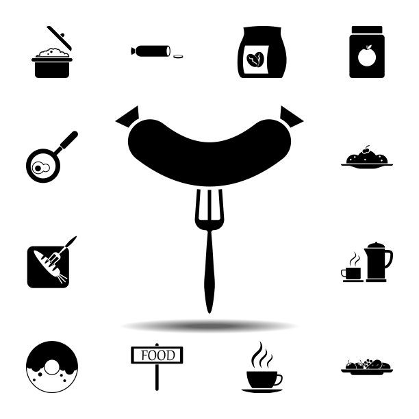 香肠,叉图标。简单的字形矢量元素的食物图标设置为用户界面和用户体验，网站或移动应用程序图片下载