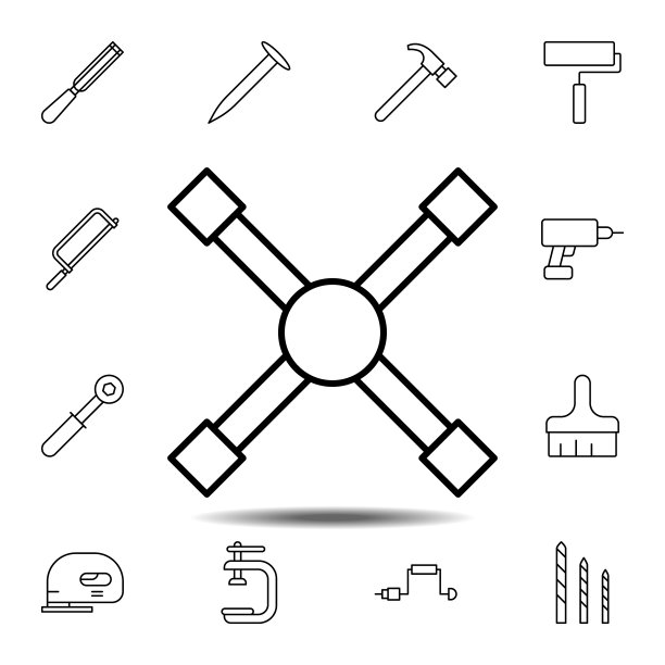 轮胎扳手，维护图标。用于UI和UX、网站或移动应用的建筑工具图标集的简单细线条矢量元素图片下载