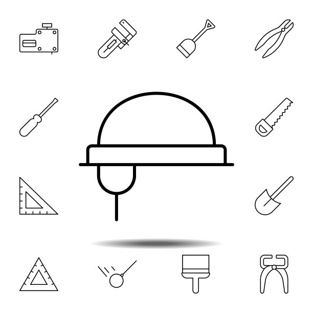 头盔图标。建筑工具图标集的简单细线轮廓矢量元素，适用于UI和UX、网站或移动应用程序图片下载