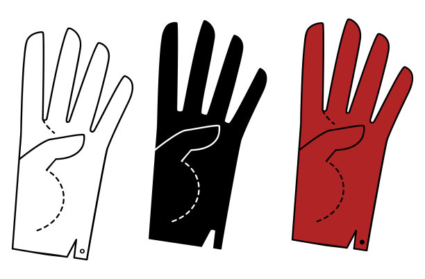 用四个伸出的手指把手放在手套里。的迹象。矢量线性和剪影插图。图片下载