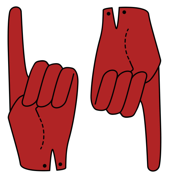 用五个伸出的手指把手放在手套里。手掌。的迹象。矢量线性红色剪影插图。图片下载