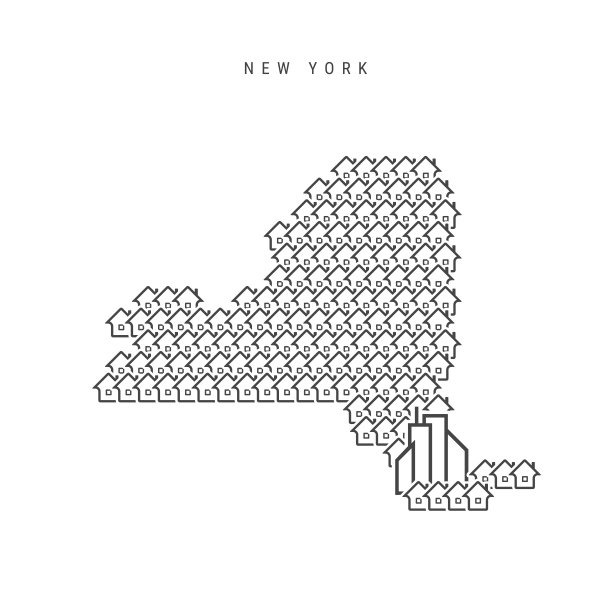 纽约房地产地图。纽约地图上房屋的图标。矢量图图片下载