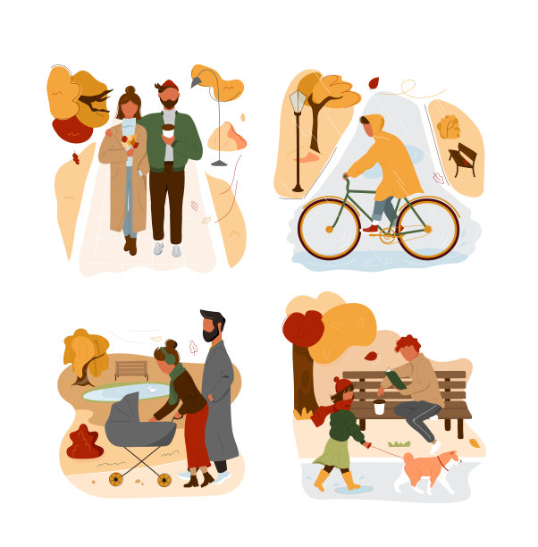 一组人花时间在秋天公园图片下载