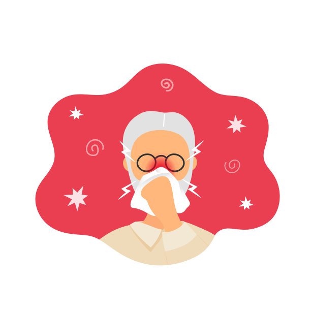 有鼻炎的老人用餐巾擤鼻子图片下载