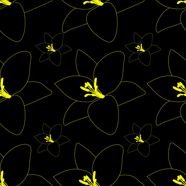 无尽的黑百合矢量图案。在黑色的背景上种植。壁纸，封面，封面，装饰，纺织品的想法。抽象的印花。图片下载