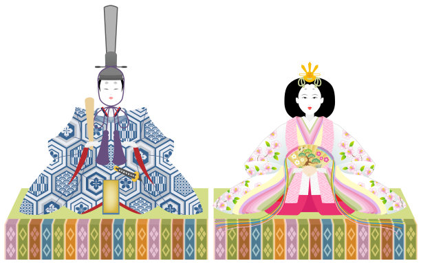 女娃(日本传统的皇帝和皇后玩偶)，孤立在白色背景上。图片下载