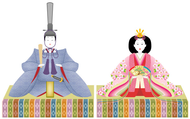 女娃(日本传统的皇帝和皇后玩偶)，孤立在白色背景上。图片下载