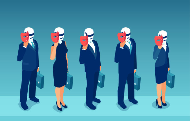 机器人候选人的向量取代隐藏在面具后面的人类素材图片