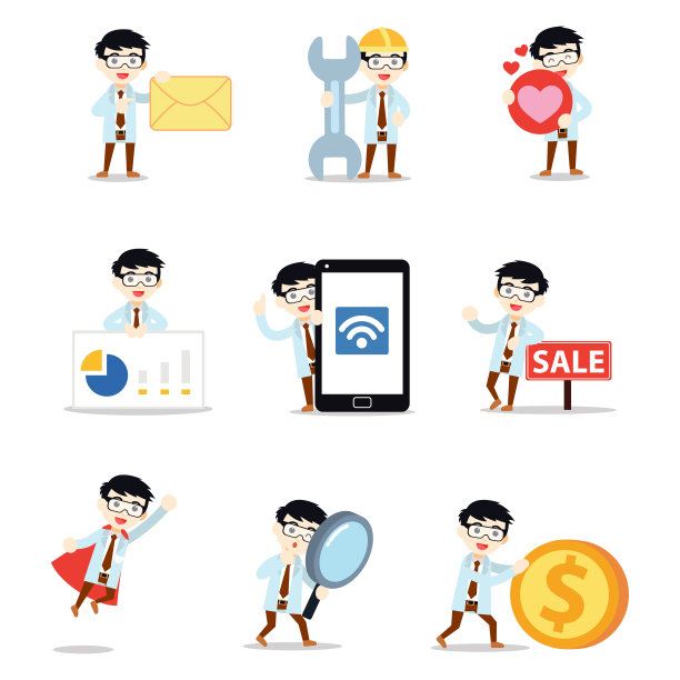 一套穿着白大褂的科学家形象。图片下载