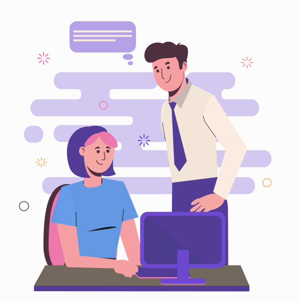 在办公室里工作。劳动集体。秘书和老板。这个女孩在电脑前工作。工作场所。素材图片