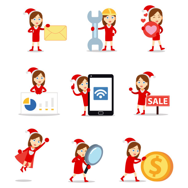 一组女圣诞老人挥着手向孩子们问好。图片下载