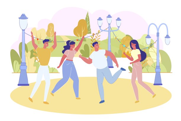 朋友们在户外跳舞，开派对。图片下载