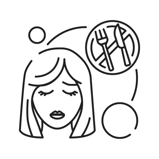 妊娠早期症状:食物厌恶线黑色图标。失去食欲。抑郁压力的概念。金发孕妇和禁酒标志。签名网页，移动应用程序。可编辑的描边。图片下载