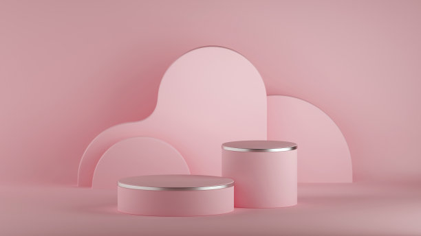 3d渲染，抽象最小的粉色背景，空房间。圆柱台、空台、圆台、展示架、毛坯产品展示台。副本的空间。高级设计，水平海报图片下载