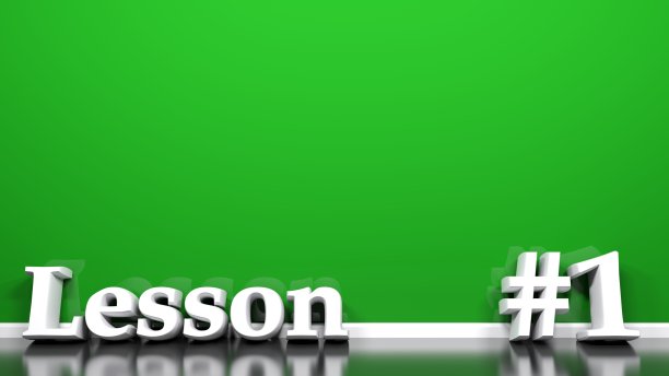第1课在绿色墙背景- 3D渲染插图图片下载