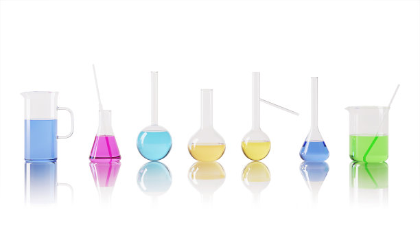 一套透明的实验室玻璃烧瓶。3 d渲染。图片下载