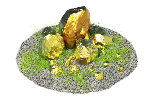 砂石堆里的金条。3 d渲染。景观和设计。业务。图片下载