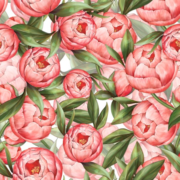 无缝花卉图案与牡丹素材图片