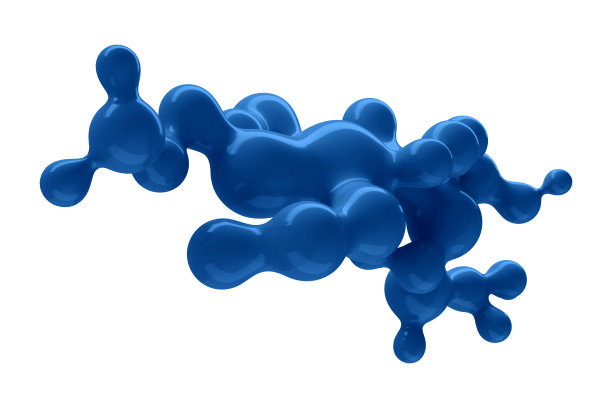 摘要三维背景中有许多蓝色飞沫的粘性液体。3D插图，3D渲染。股票插图图片下载