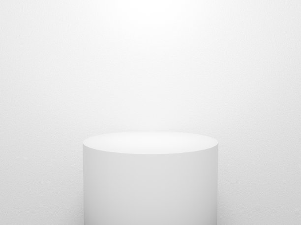 3 d展位。白色的空白空白的讲台孤立在灰色的背景上进行陈述和阐述。3d圆柱体模拟商店。展示产品的底座。室内舞台设计。图片下载