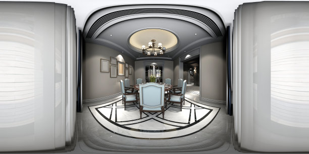 360度现代客厅和餐厅。3D渲染。图片下载