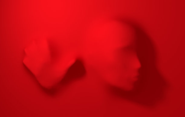 美丽的脸通过弹性织物压。隐藏女人的脸部背景3d渲染。有弹性的材料后面的神秘女人。克制、暴力和虐待的概念图片下载