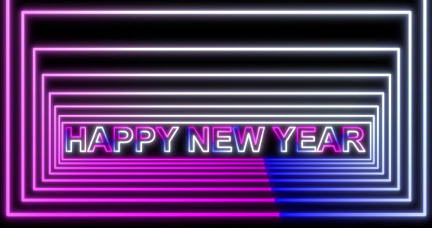 2020年新年快乐霓虹灯背景荧光紫外线灯。三维渲染图片下载