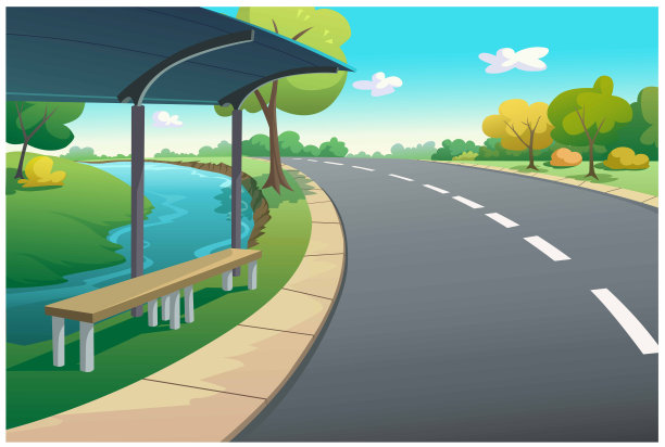 巴士站在一个晴朗的日子。图片下载