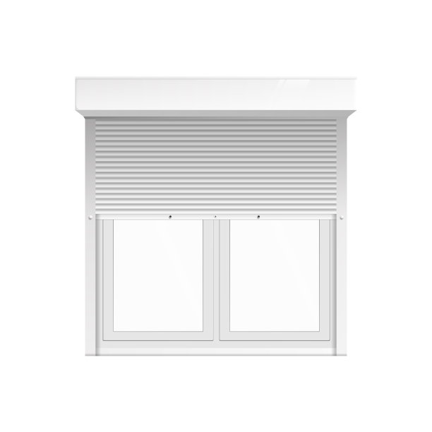 窗户与卷帘或窗帘现实矢量插图孤立。图片下载