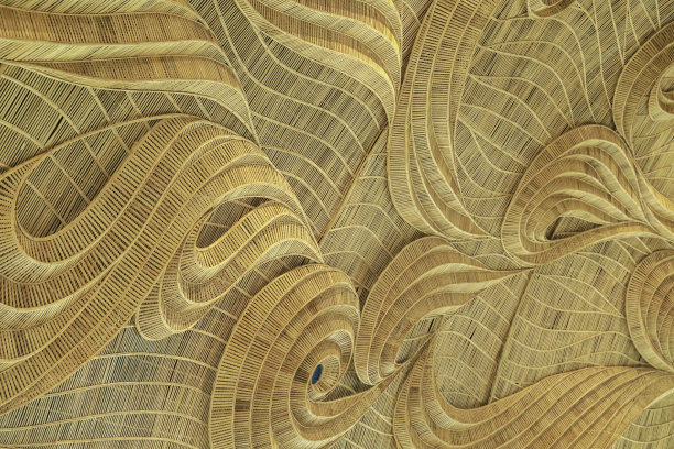 现代风格图案为波浪棕色工艺品编织纹理竹面墙图片下载