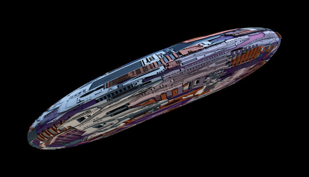 未来宇宙飞船孤立的黑色背景。外星技术概念素材图片