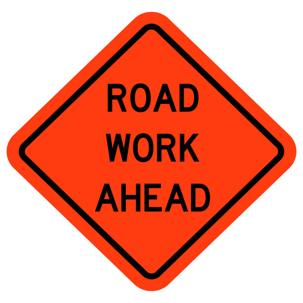 前方路工路牌矢量图图片下载