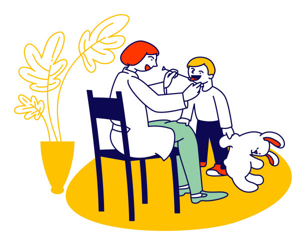 通过观察小婴儿的舌头，帮助有语音发音问题的小男孩。Logopedy诊所服务，医疗帮助儿童卡通平面矢量插图图片下载