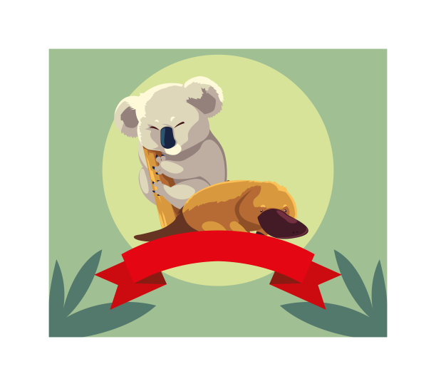 有考拉和鸭嘴兽的卡片图片下载