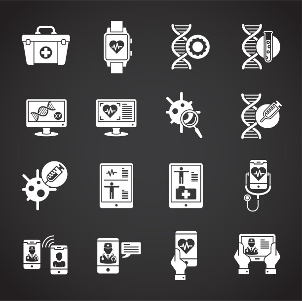 医疗技术相关图标设置在图形和网页设计的背景上。创意插图概念符号的web或移动应用程序。图片下载