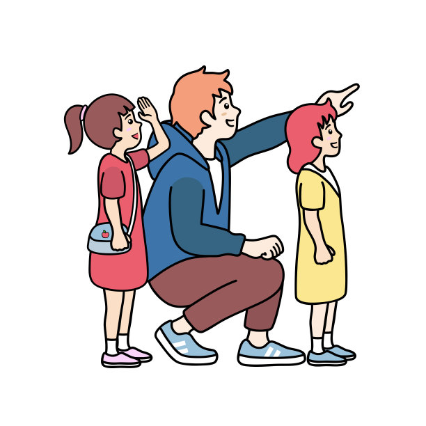 卡通人物的父亲和女儿在一个快乐的时刻。概念为父亲节或孩子与父母和家庭。矢量插图孤立在白色背景。素材图片