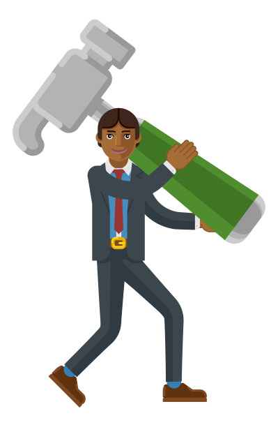 亚洲商人持有锤子吉祥物概念图片下载