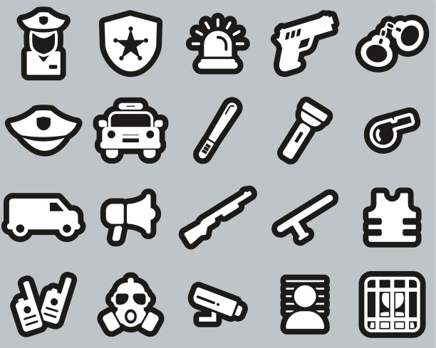 警察或警察部队图标白色黑色贴纸设置大图片下载