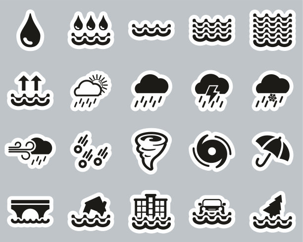黑白雨洪图标贴纸套装图片下载