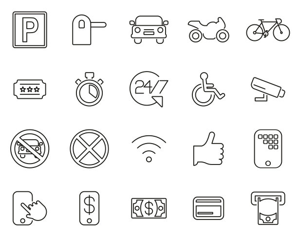 停车场或停车场图标黑白细线设置大图片下载