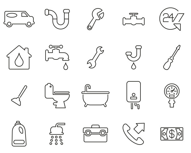 管道服务和设备图标黑色和白色细线设置大图片下载