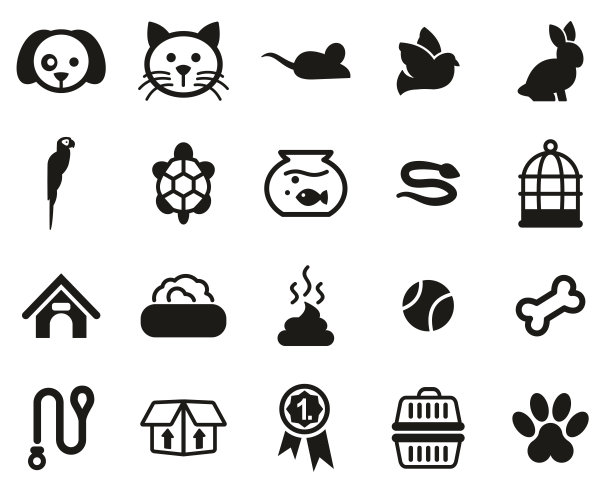 宠物和宠物配件图标黑色和白色设置大图片下载