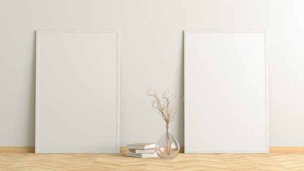空白海报框架模拟站在地板旁边的墙图片下载