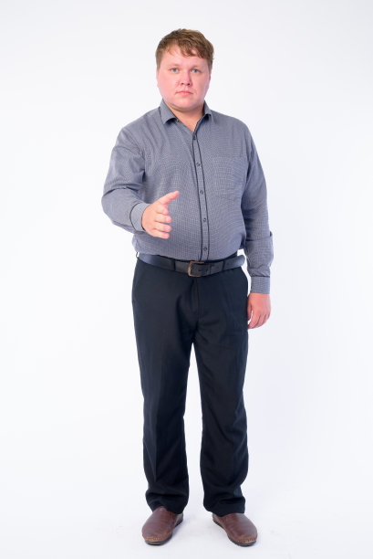 超重商人握手的全身照片图片下载