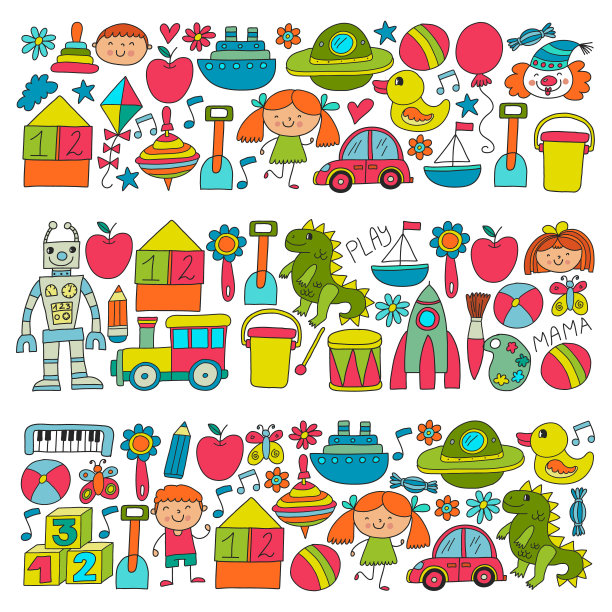 幼儿园学龄前儿童。孩子们画风格矢量模式。一起玩，一起成长，一起学习。图片下载