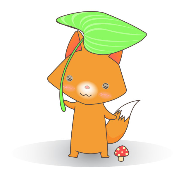 一只叼着绿叶的狐狸卡通人物。图片下载