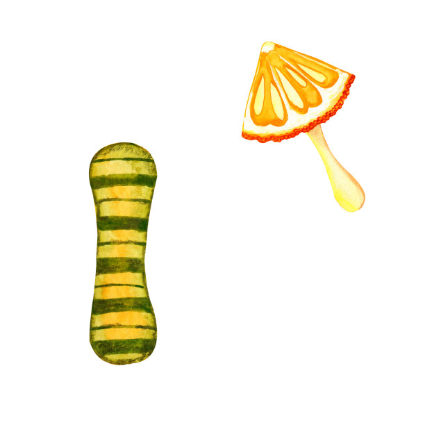 字母I的多色卡通英文字母配图片。手特写水彩插图孤立的白色背景。儿童产品的培训与设计理念。图片下载