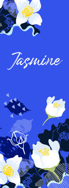 蓝色背景，茉莉花叶。与茉莉花茶。图片下载