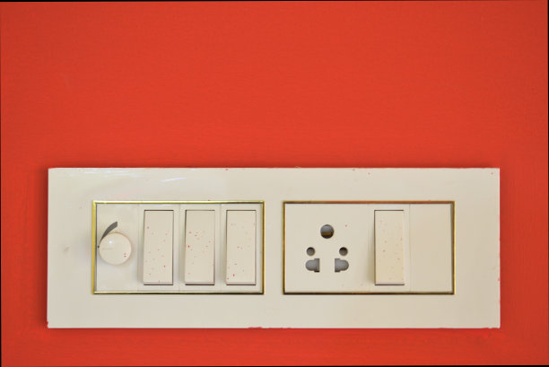 交换机上的调光开关和灯光开关。漂亮的油漆房间墙壁与一个交换机。图片下载