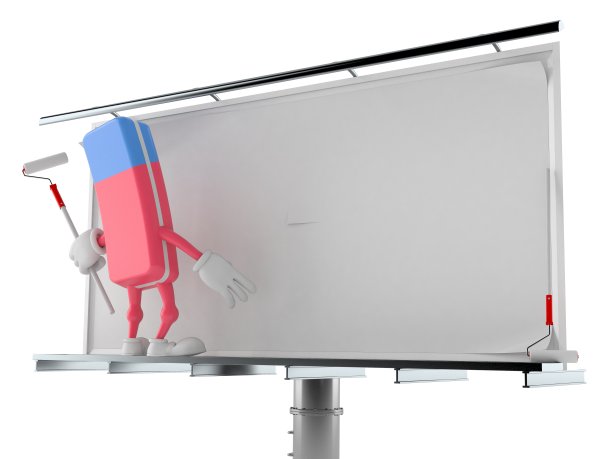 学校橡皮人物与空白广告牌图片下载